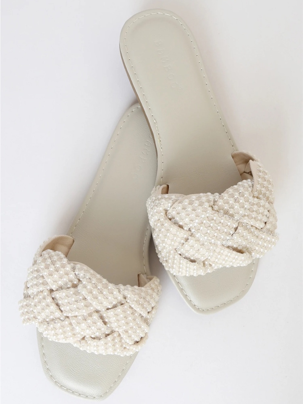 Lulus Womenโs Avalon Ivory Pearl Braided Flat Slide Sandals Sizeโ 11